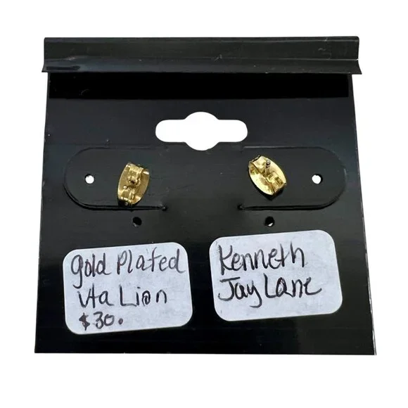 VTG Signed KJL Kenneth Jay Lane Gold Plated LION HEAD Stud Earrings Pierced - Picture 6 of 7